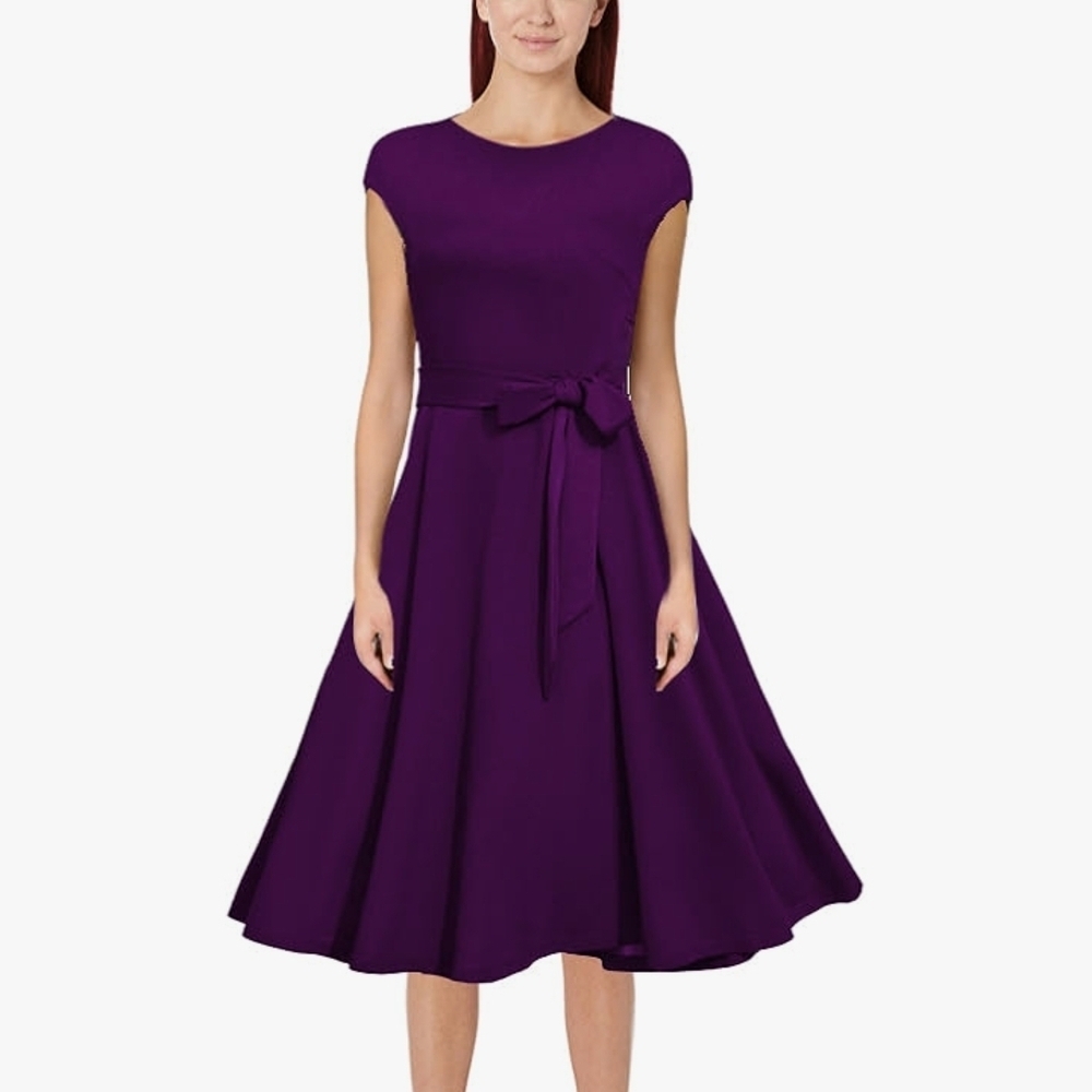 Elegant Purple Cap Sleeve Dress NWOT - Picture 2 of 16